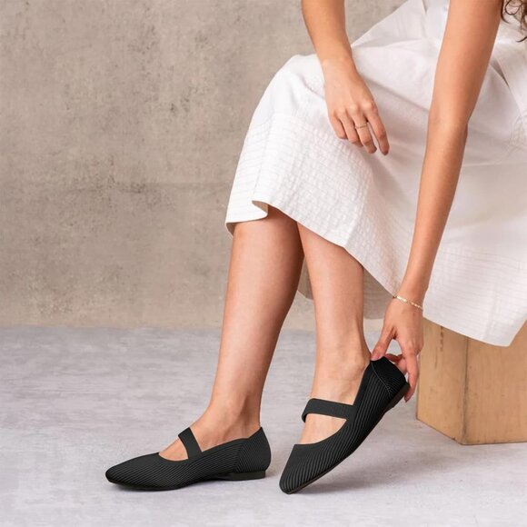 Women's Flats Shoes Pointed Toe Ballet Comfortable Dressy Mary Jane Flat Black - Picture 4 of 6